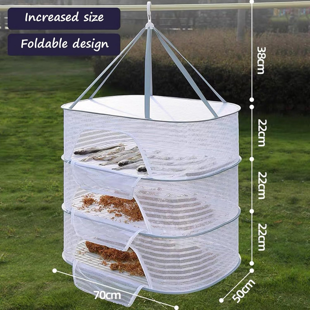 Hanging Drying Net Herb Drying Rack Foldable Fish Mesh Rack Net Large 3 Layer