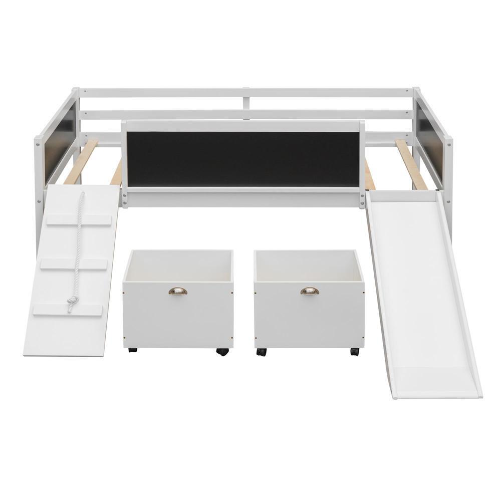 New Practical Twin size Loft Bed Wood Bed w/ Two Storage Boxes - White
