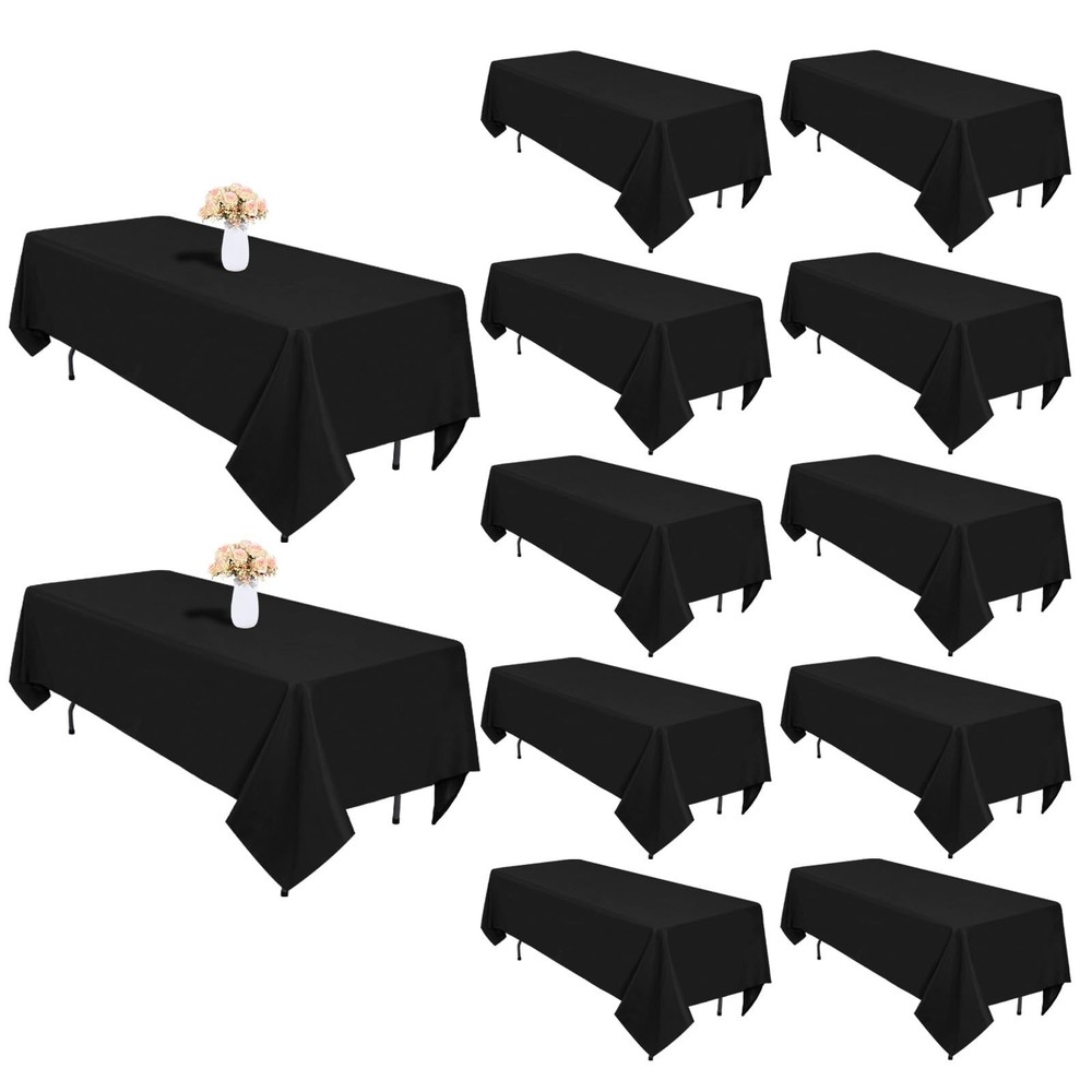 12 Pack Black Tablecloths 60 x 102 Inch Rectangular Table Cloths for Rectangl...