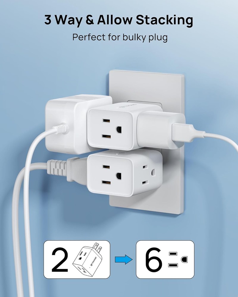 2 Pack Multi Plug Wall Outlet Extender - ETL Listed 3 Way Plug Adapter