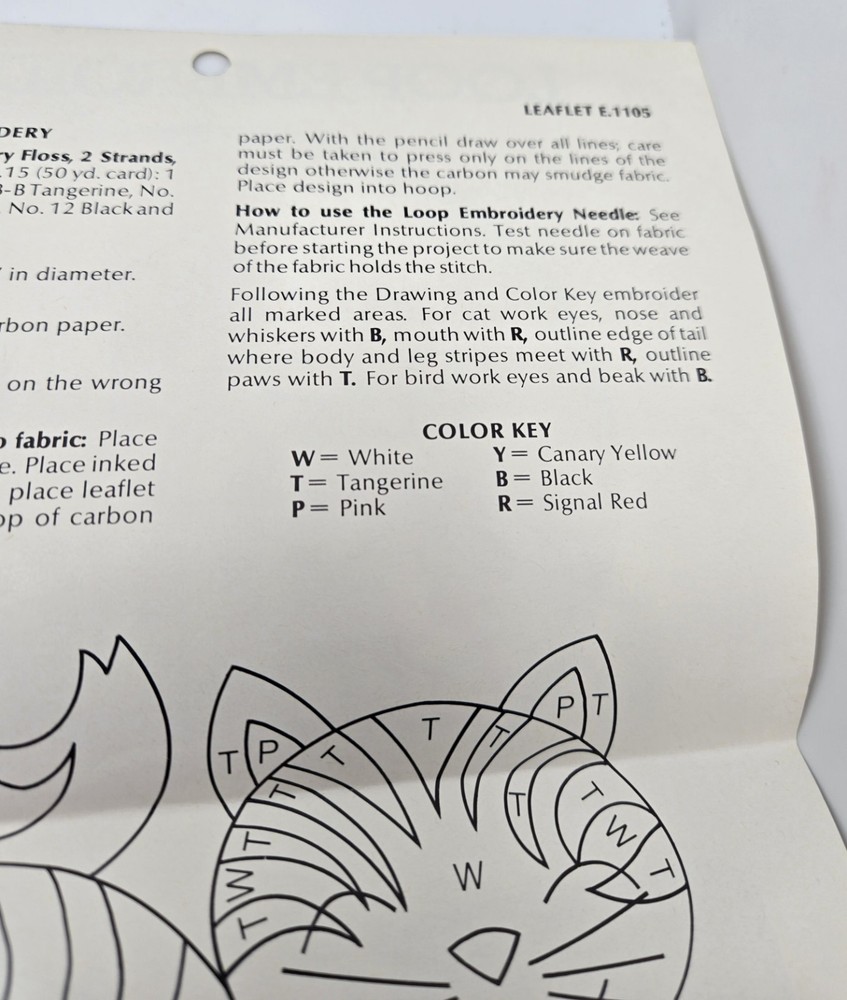 Loop Embroidery Pattern Coats And Clark 1987 Cat And Bird Pattern Unused