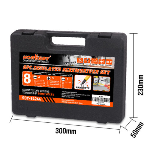 8pc Electrician's Insulated Magnetic Electrical Hand Screwdriver Tool Set & Case