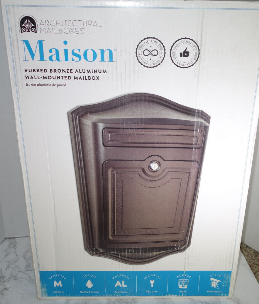 ARCHITECTURAL MAILBOXES Maison Wall Mount Locking Mailbox Rubbed Bronze, Brown