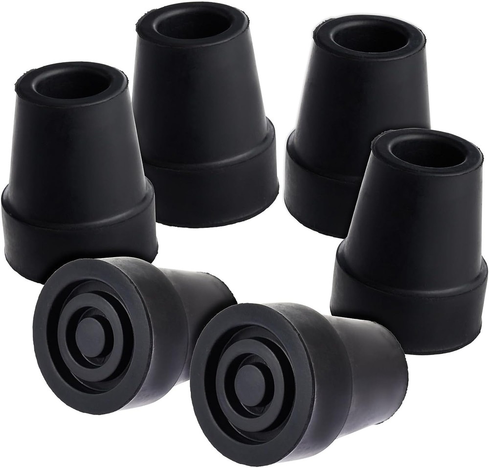 6 Pack Replacement Rubber Cane Tips for Canes, Walking Sticks, Walkers (Black, 3