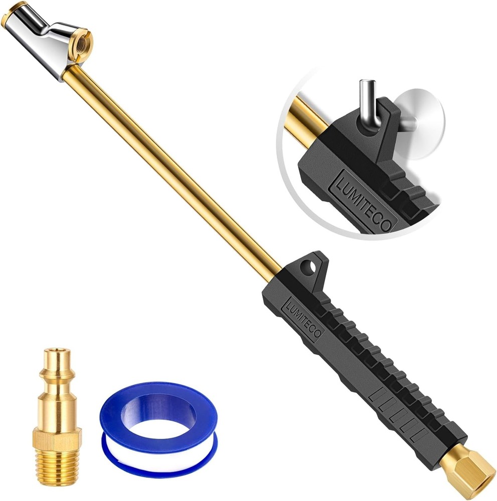 Solid Brass 12" Air Chuck with Ergonomic Grip - Essential Tire Inflation Kit