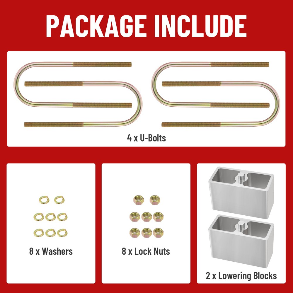 Universal 4" Drop with U-Bolts & Hardware Leaf Spring Lowering Block Kits Pair