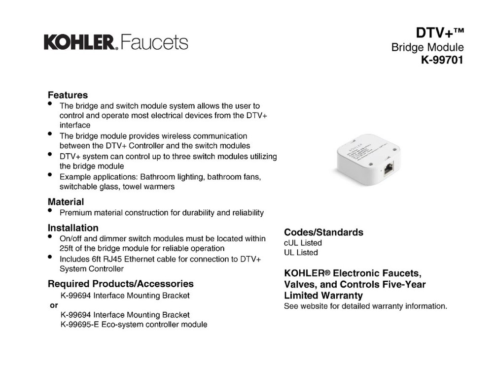 Kohler 99701-NA DTV+ Bridge Module