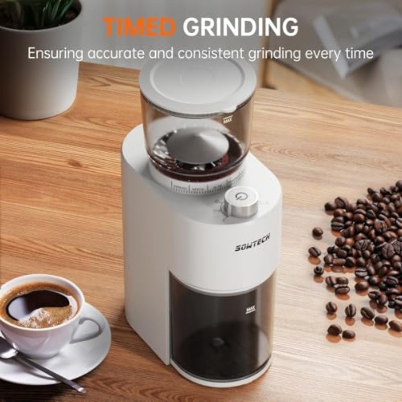 SOWTECH Conical Burr Coffee Grinder, Adjustable Electric Mill, 38 Precise Grind