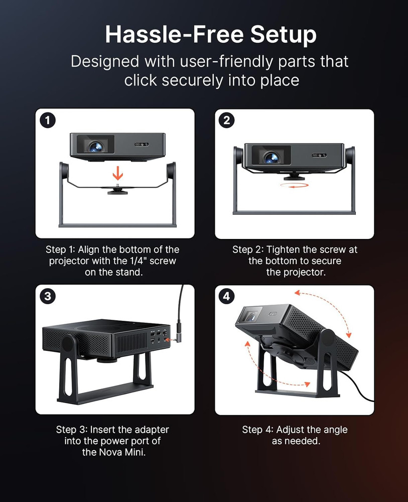 Gimbal Desktop Stand for Nova Mini Projector, 360 Degrees Adjustable Tilt, Compa