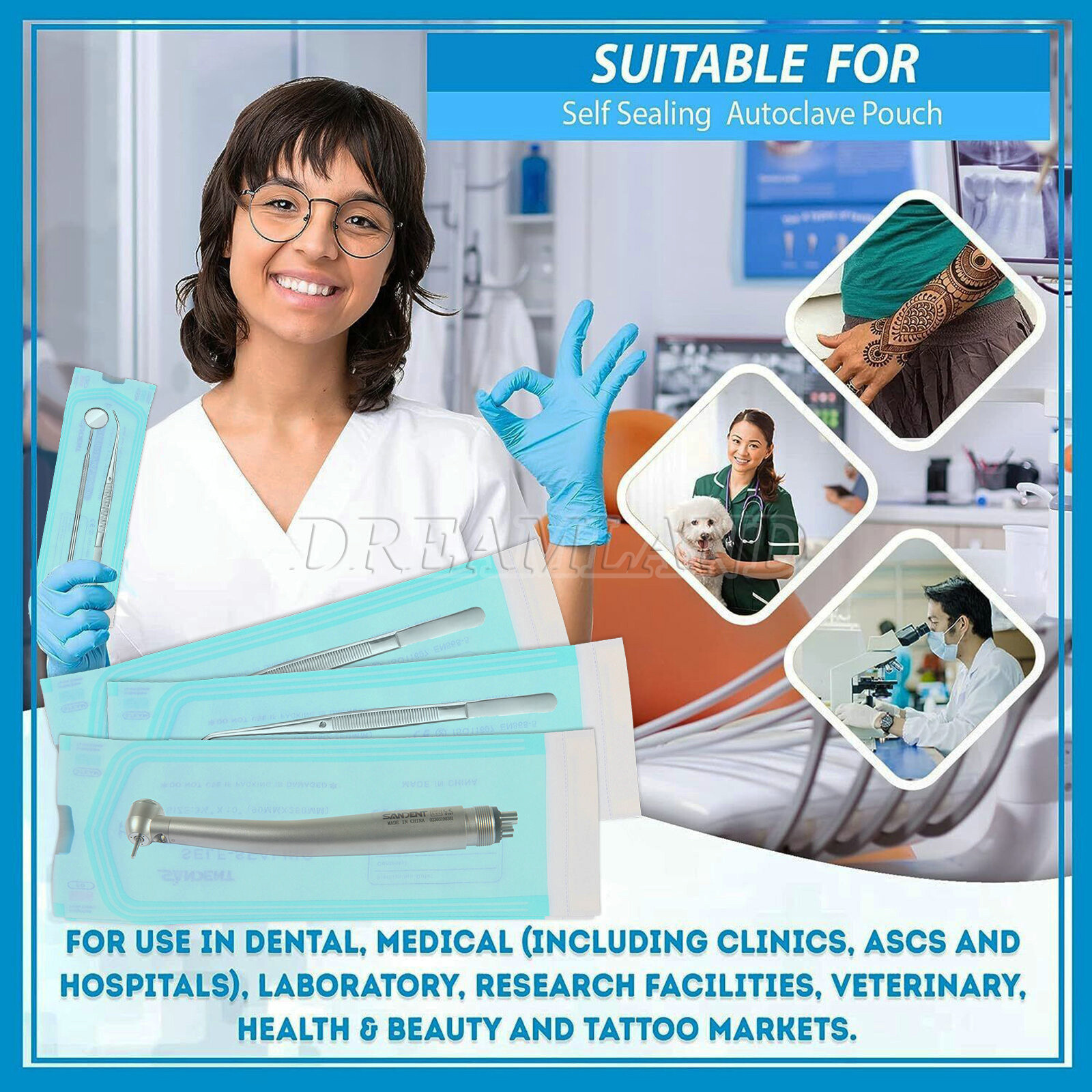 Sterilization Pouches- 3.5 " x 10 " Dental Medical Self Seal Pouch Bag 200 Bags