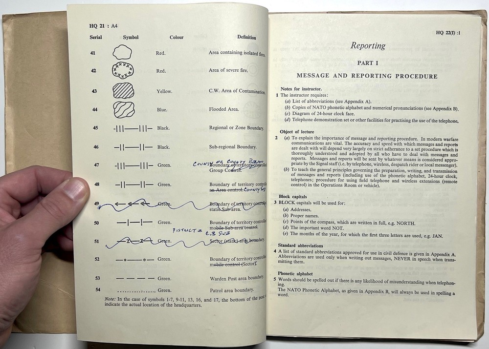 1960 UK CIVIL DEFENCE HQ SECTION INSTRUCTOR NOTES HMSO NUCLEAR TRAINING HANDBOOK