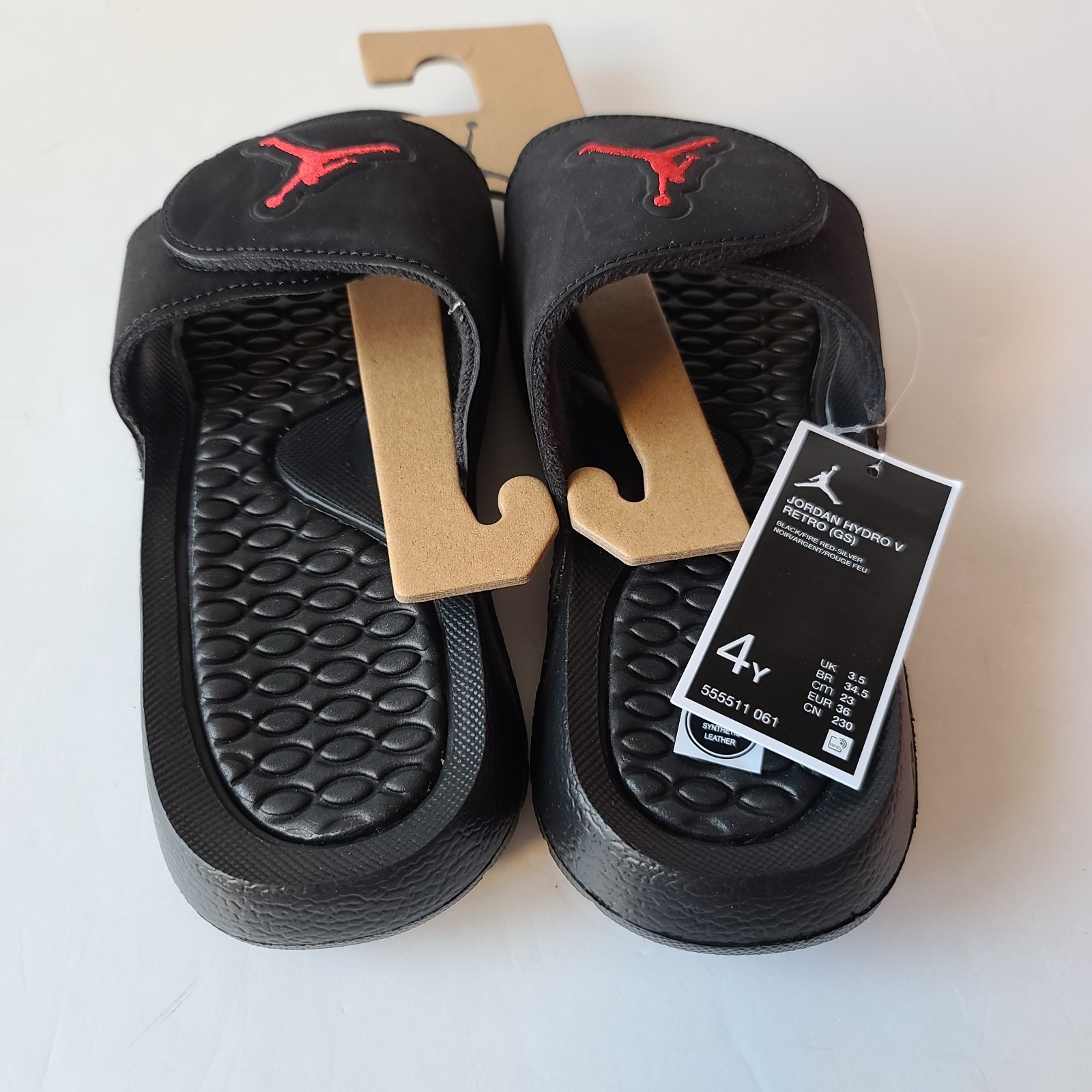 Air Jordan Hydro V Retro Black Fire Red Silver 555511-061 Youth Slides
