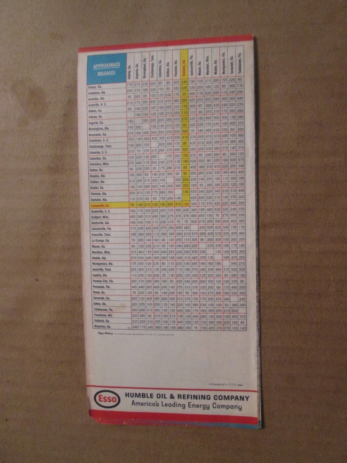 Esso Humble Oil Company Road Map of Alabama and Georgia 1964