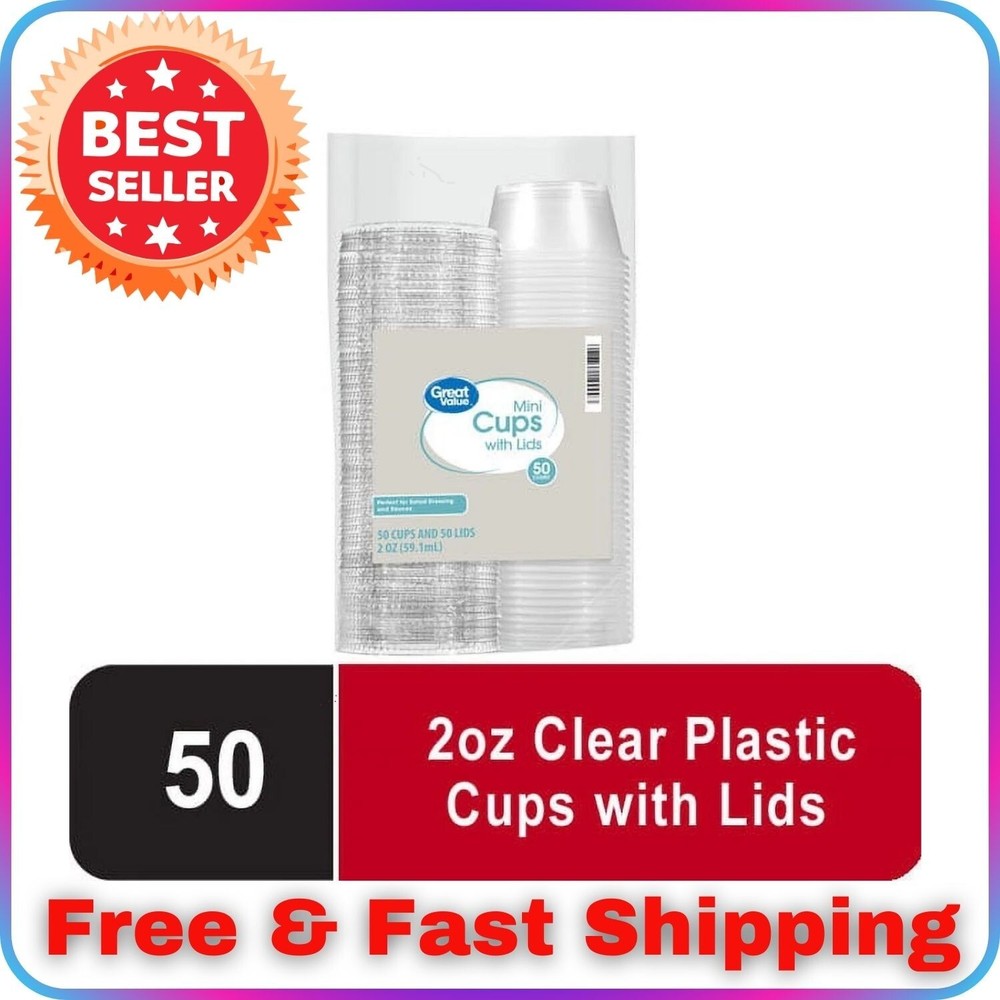 Great Value Clear Disposable Plastic Cups, 2 oz, 50 Pack