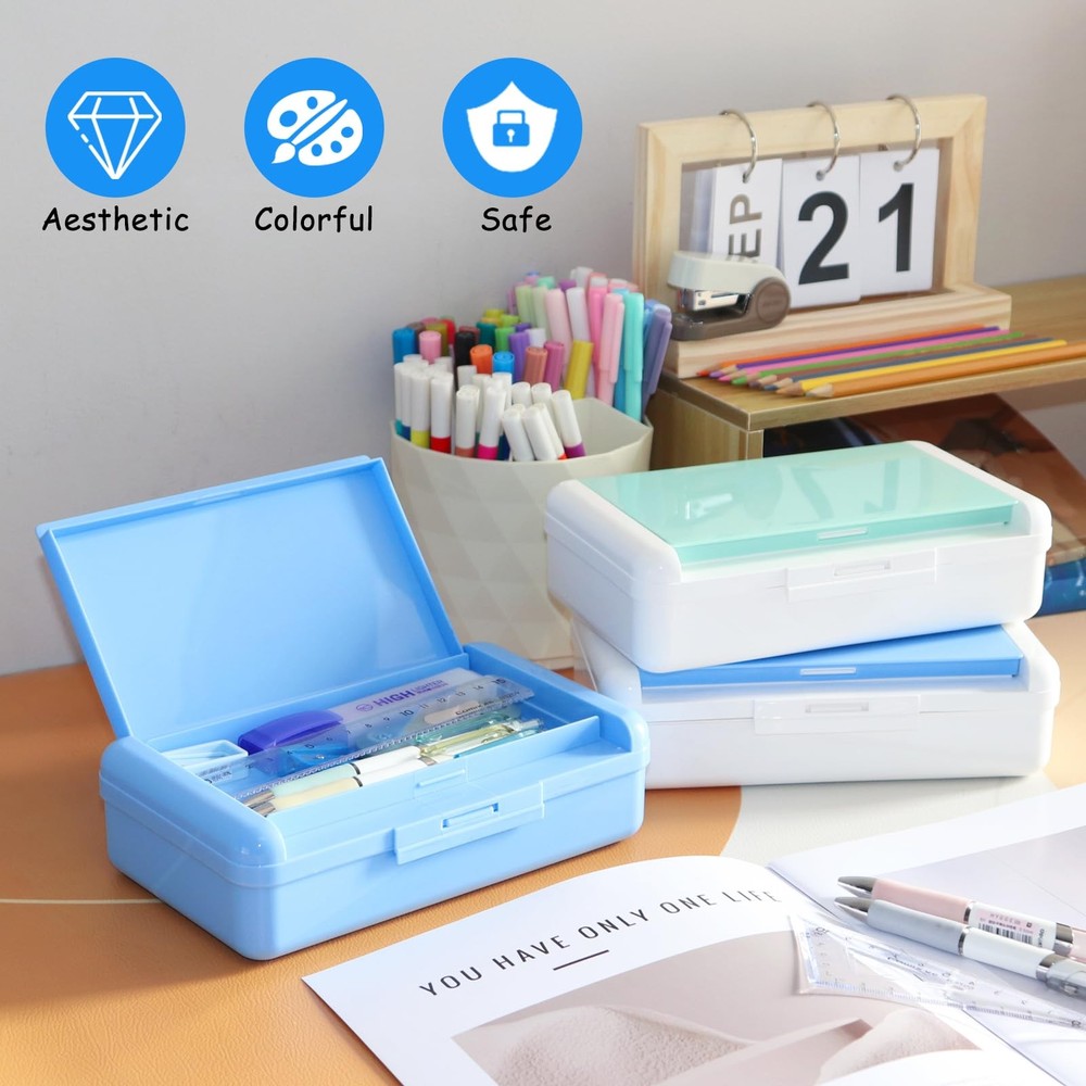 Double Layer Pencil Box, Hard Pencil case 2 Compartments, Plastic Large Capacity