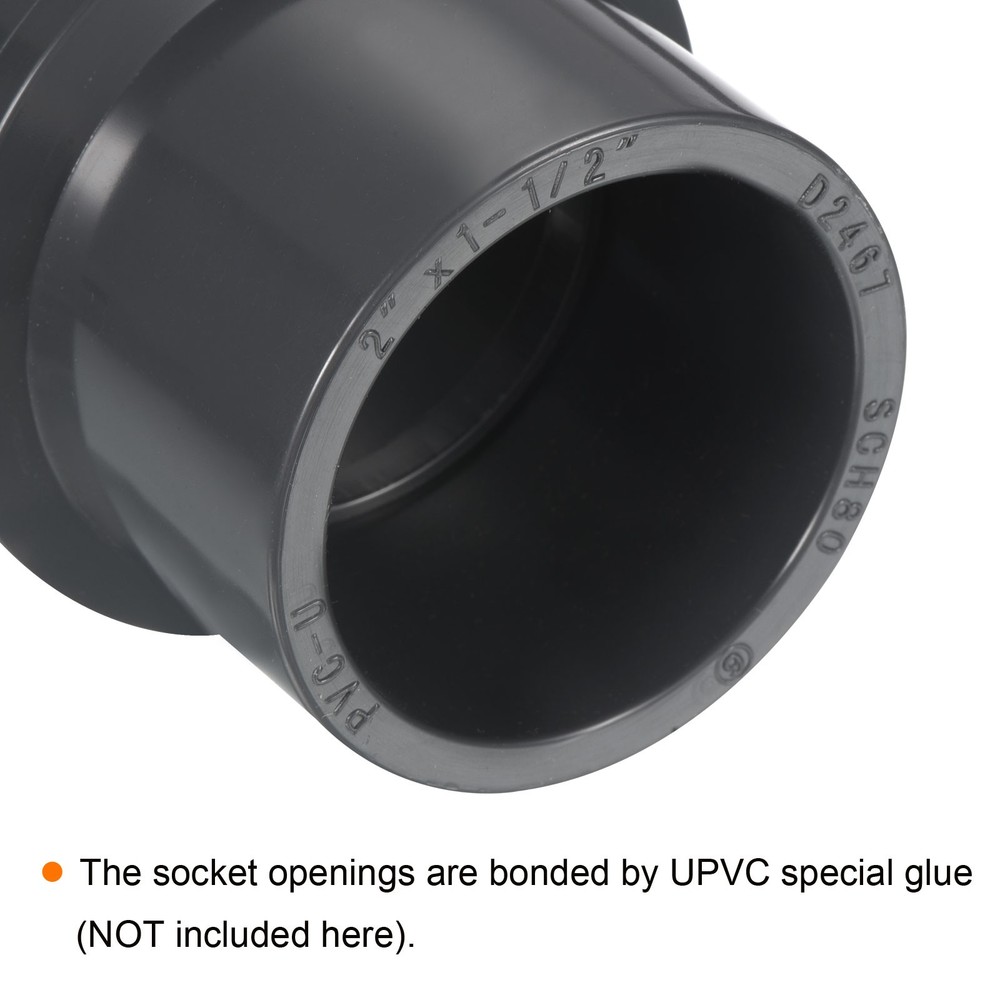 2"x1-1/2" SCH80 UPVC Reducer Pipe Fitting Straight Coupling Connector, Grey