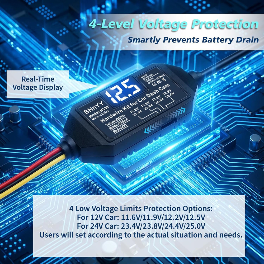 USB-C Hardwire Kit for Dash Cam with Acc Detection, 4-Level Adjustable Low Volta