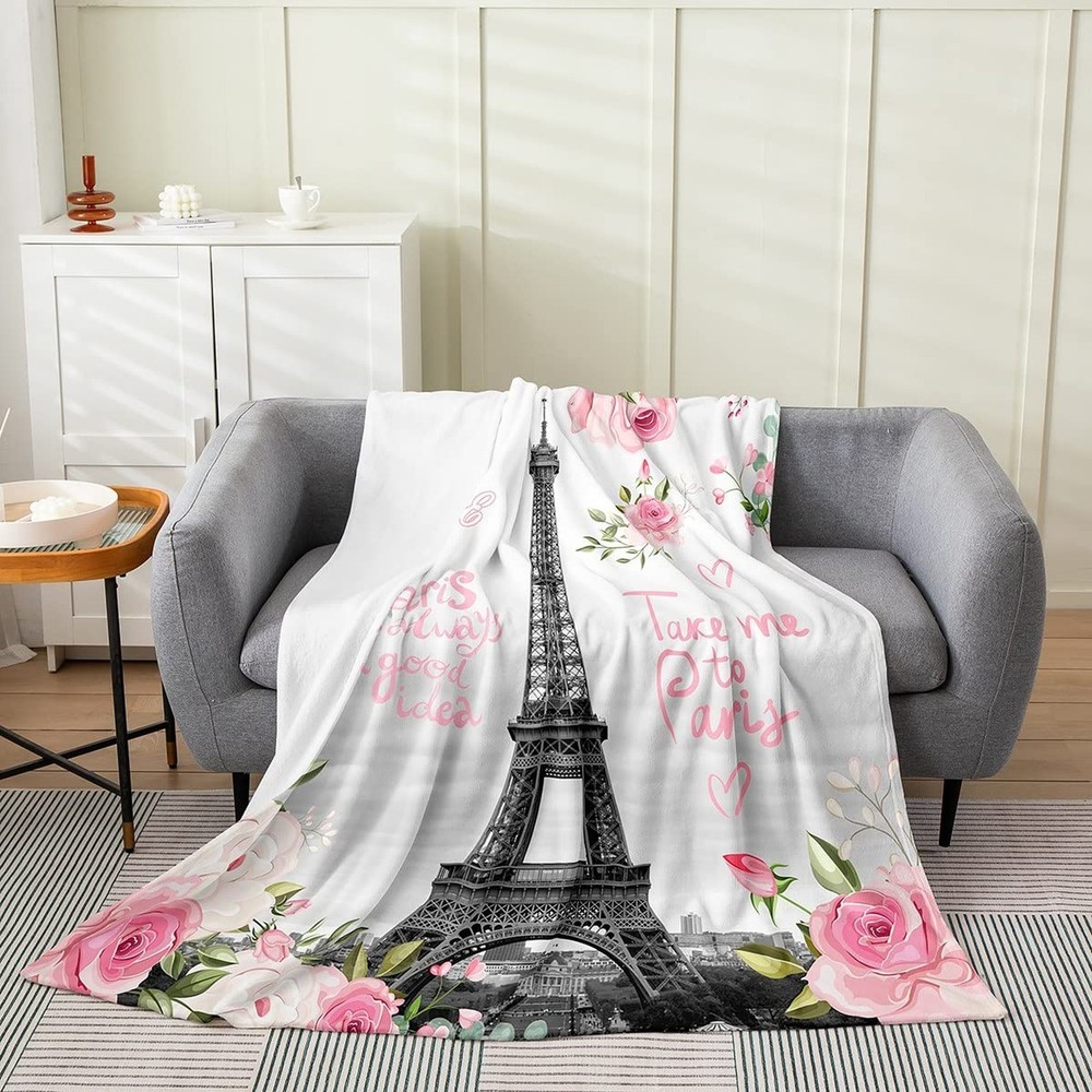 Feelyou Paris Tower Pattern Plush Throw Blanket,Eiffel Tower Romant... Fast Ship
