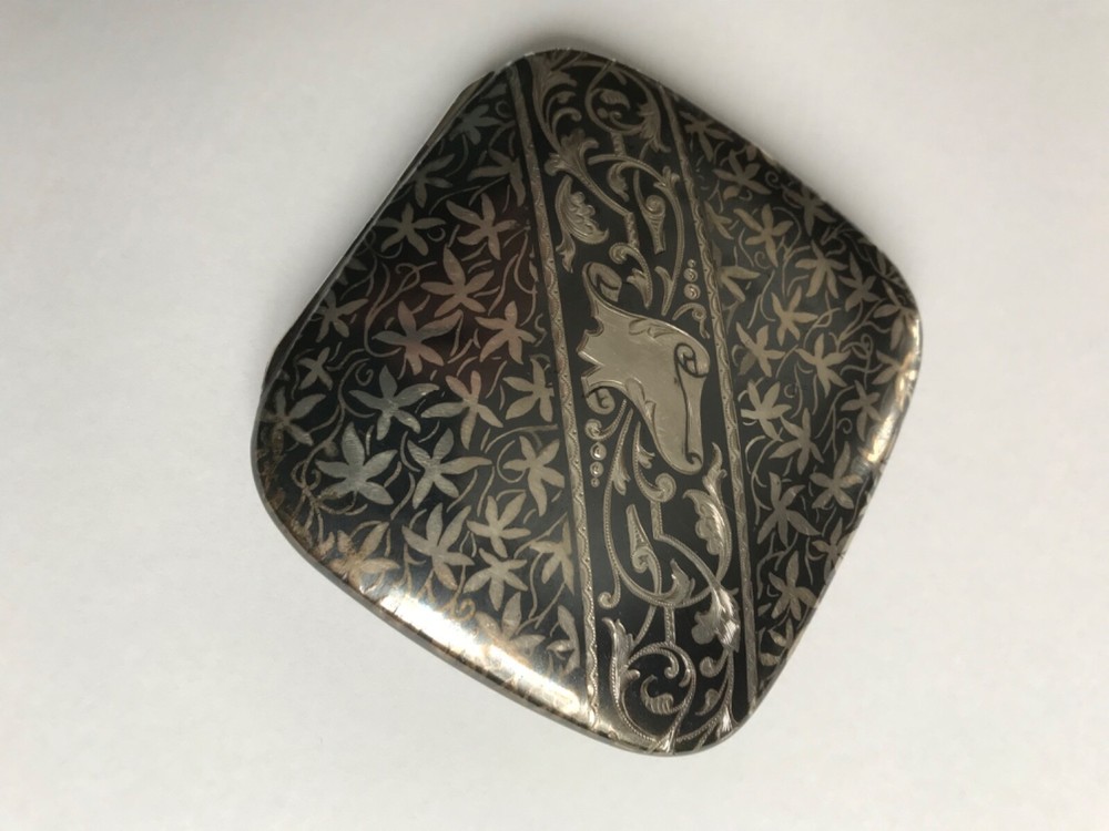 Antique Silver Niello Cigarette Case Snuffer