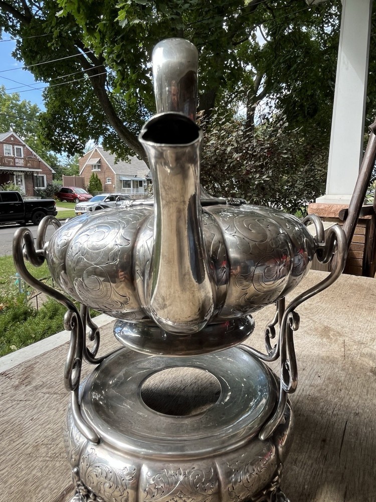 Antique Silver Plated Spirit Kettle Pot & Stand