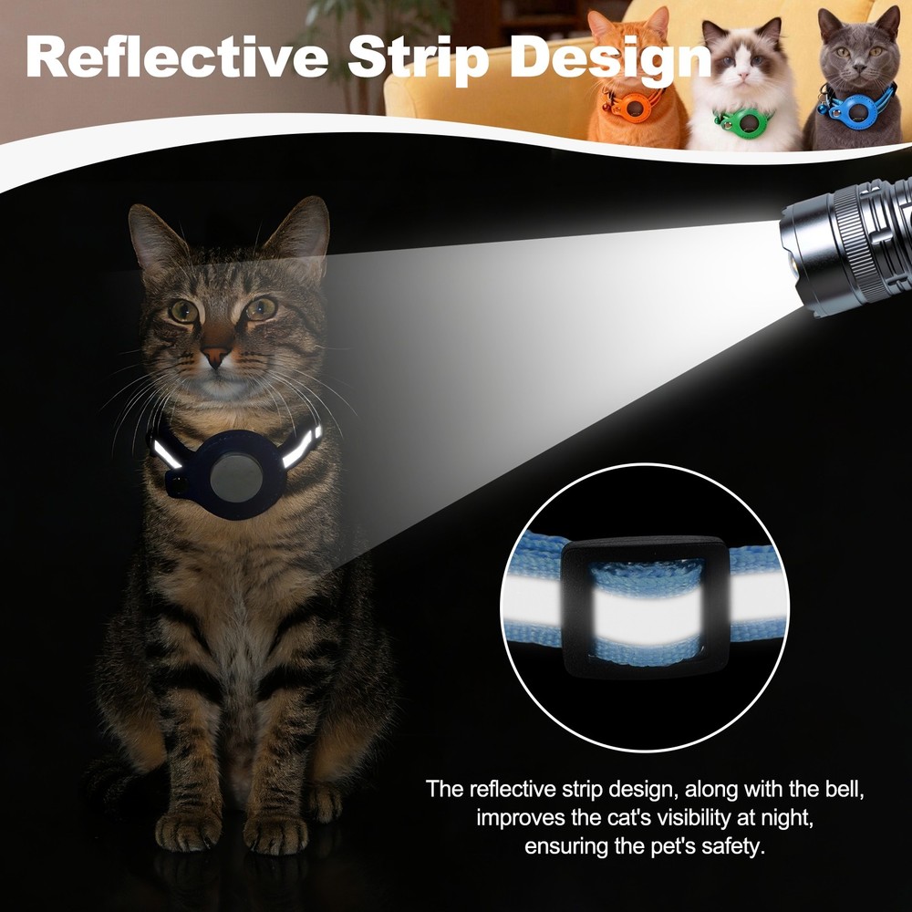 8.7"-13.4" Cat Tracker Collar with Leather Tracker Holder 2Pcs Black/Blue