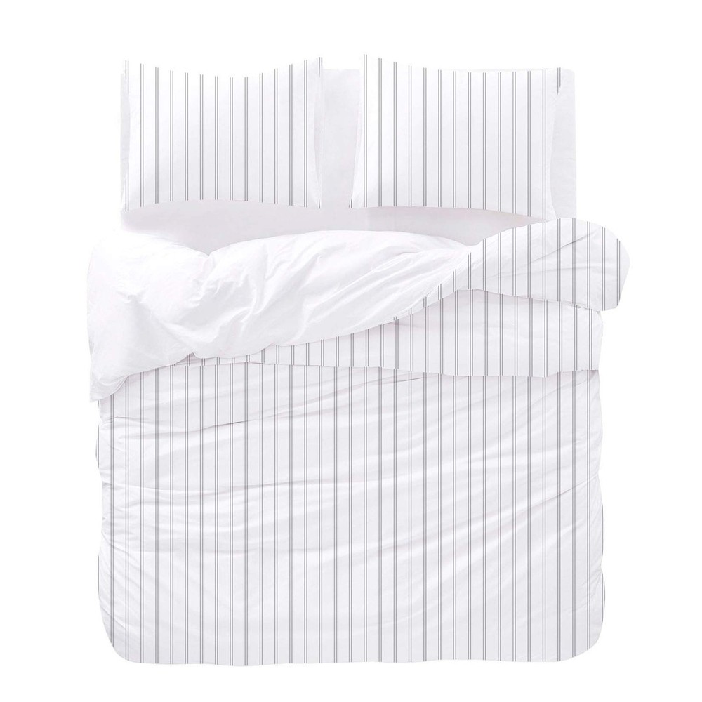 Wake In Cloud - Striped Comforter Set, Light Gray Grey Vertical Stripes Pattern