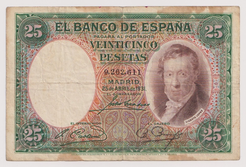 Spain 25 Festas, year 1931 Banknotes