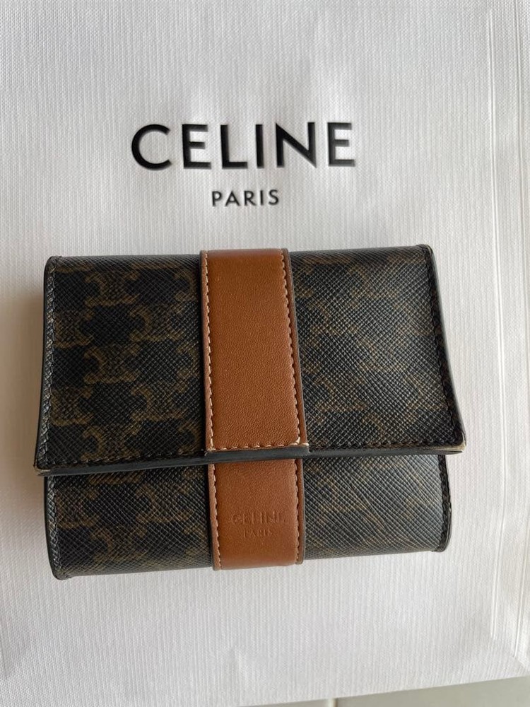 CELINE Tri Fold Wallet Dark Brown From Japan