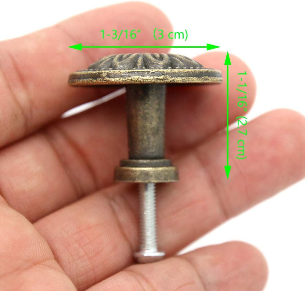 8 Vintage Antique Brass Knobs Handles Pulls - Flower Pattern for Cabinets Drawer