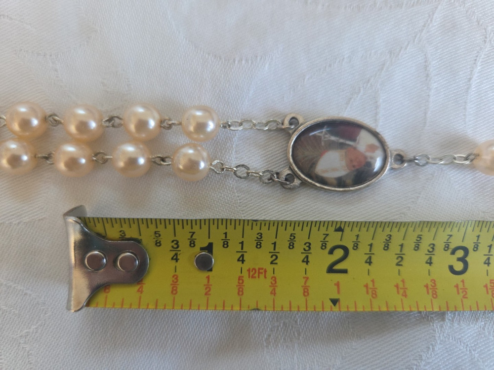 Vintage Ave Maria Italian Pink ish Glass Bead Rosary Pope John Paul II ITALY