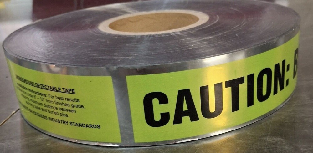 Underground Detectable Tape 2" Caution Buried Gas Line Below 1000 ft