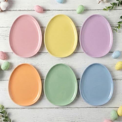 Pcs Easter Pastel Ceramic Dessert Plates 7.8inch Egg Shaped 6 Multicolor