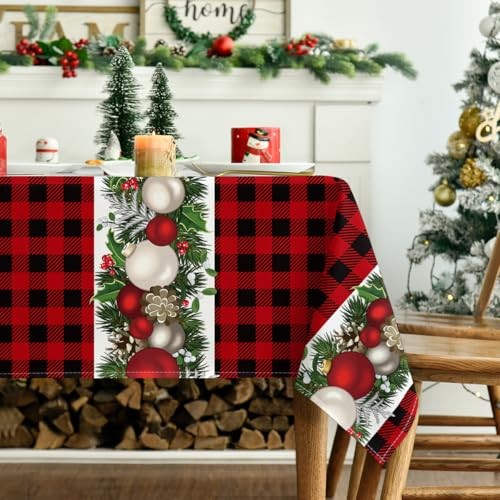 Christmas Tablecloth 60×84 Inch, Christmas Ball 60" x 84" (Rectangular) Red