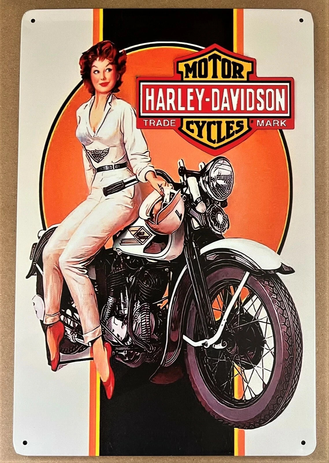 Harley Race Girl Tin Sign (Panhead Knuckle Fat Sportster Twin Hog Softail) W40