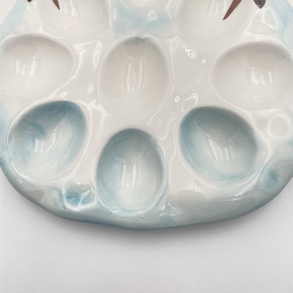 Tabletops Gallery Snowman Deviled Egg Platter Large Ceramic Christmas Multicolor