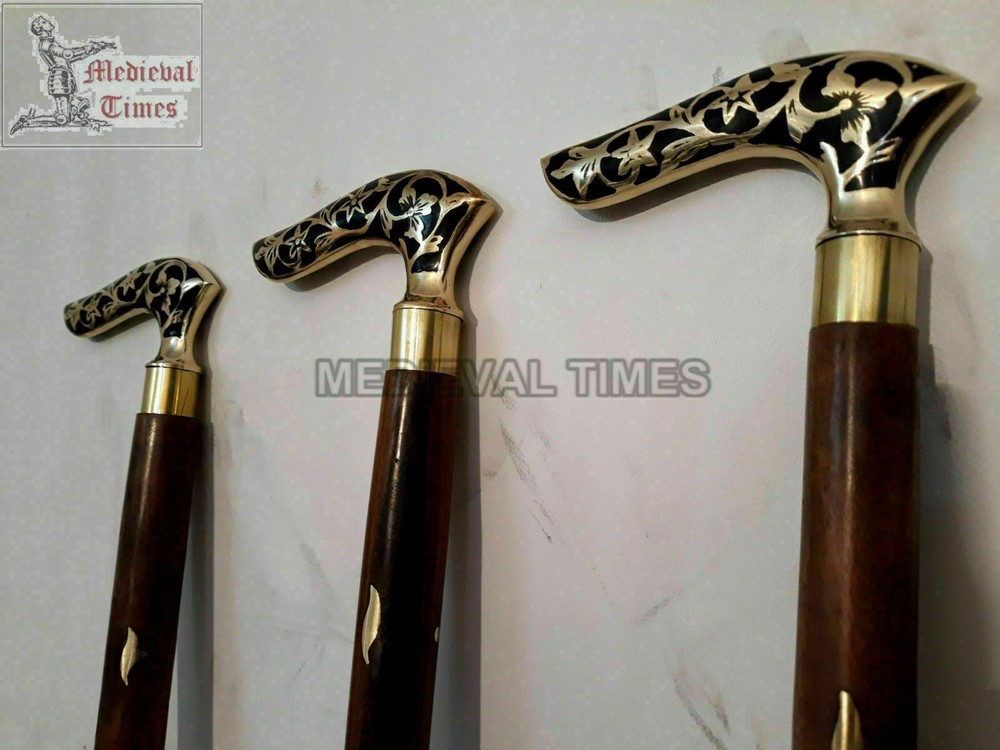 Solid Brass Antique Simple Design Head Handle Walking Stick Cane Vintage Gift