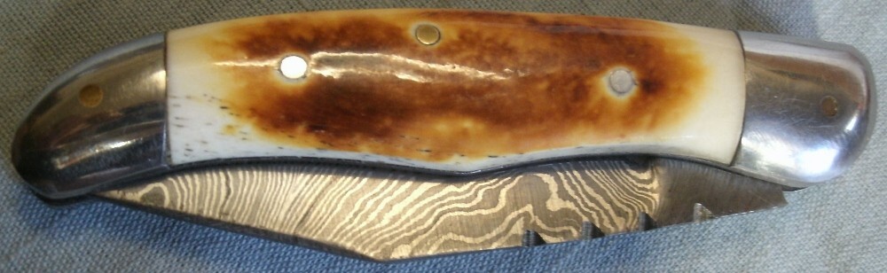 Damascus Folder Bone Handle Knife