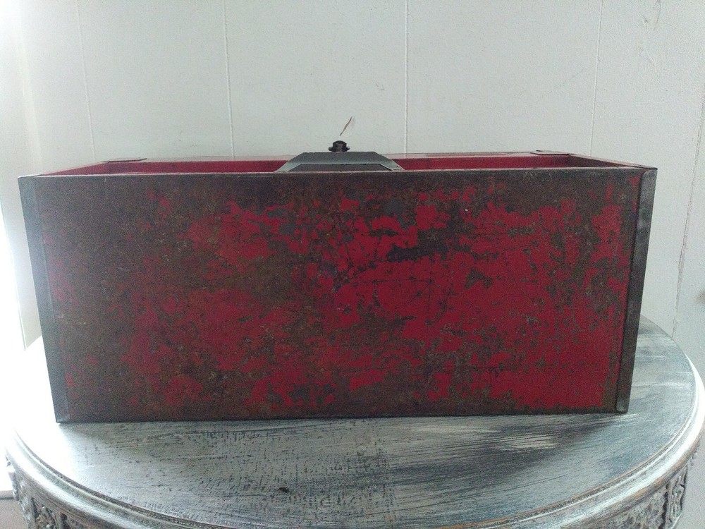 Vintage Metal Toolbox 2 Drawer Red
