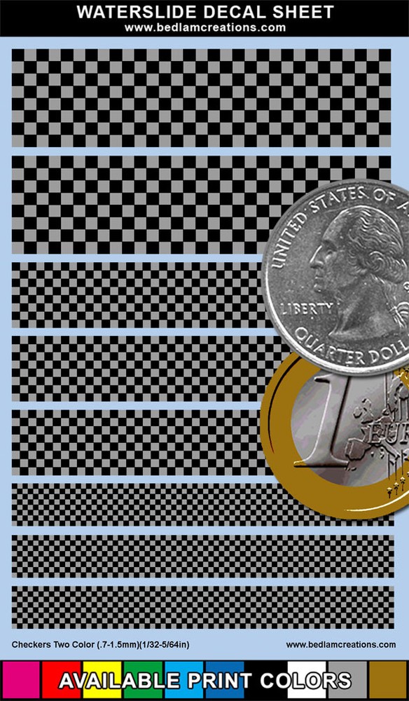 Waterslide Decals Checkers Set01 Two Colors 2"x3" Sheet