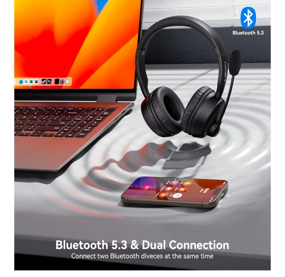 LEVN Bluetooth Headset with Microphone Dual Connection