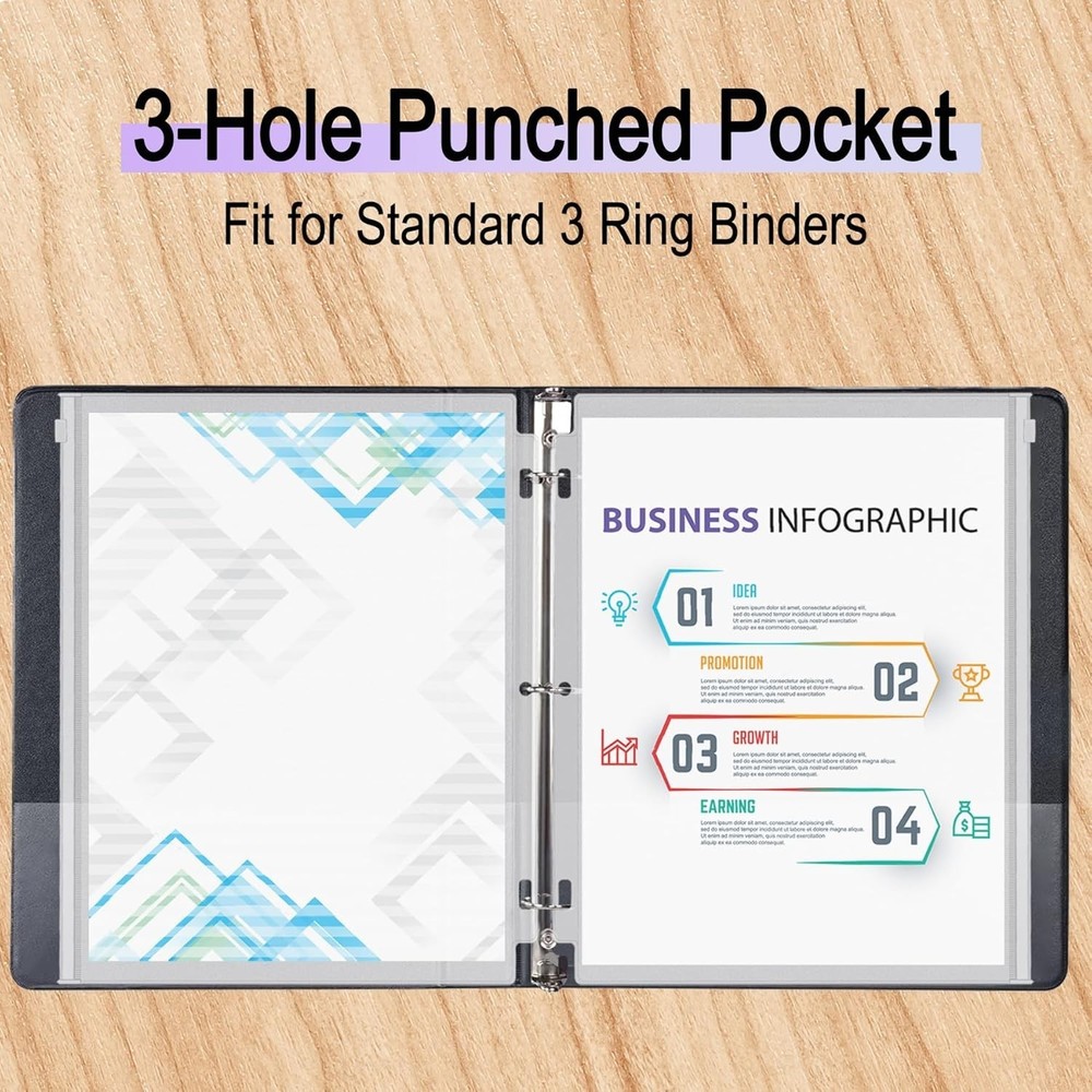 8 Pack Clear Zipper Binder Pockets 3 Ring Letter Size Waterproof Document Pouch