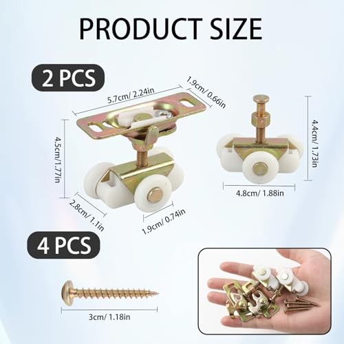 3/4" Sliding Door Rollers, Pocket Door Hardware Replacement Kit Gold 2pcs
