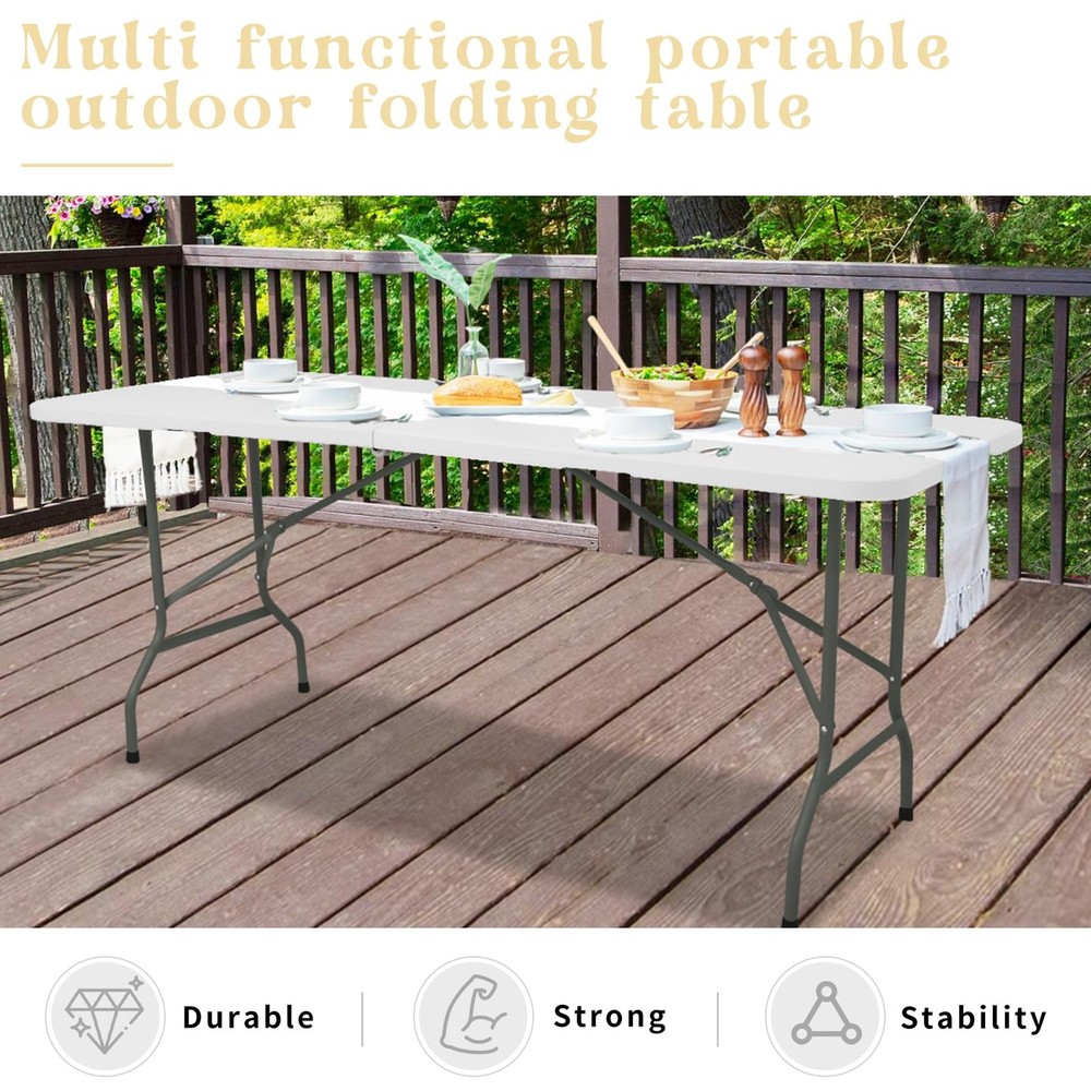Folding Table 6 FT Lightweight Camping Table Portable Plastic Rectangular Out...