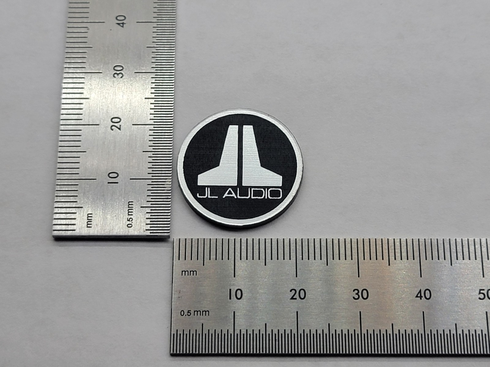 JL Audio Electroform 0.85" Badge Logo Emblem - Premium Silver With 3M Adhesive