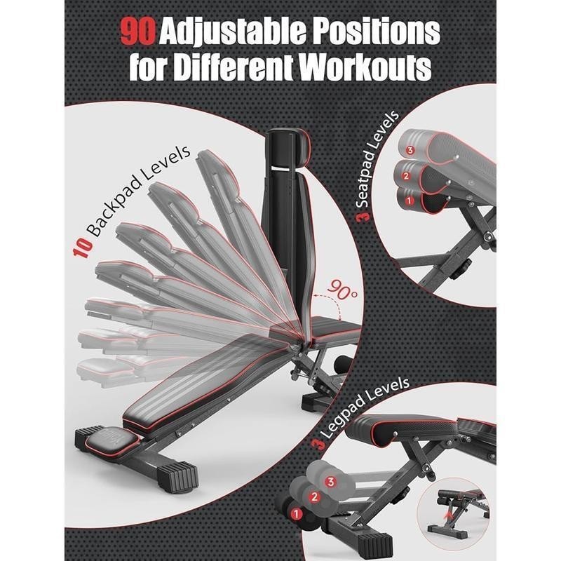 Adjustable Weight Bench 660LB Foldable Workout Bench Incline Decline Flat Bench