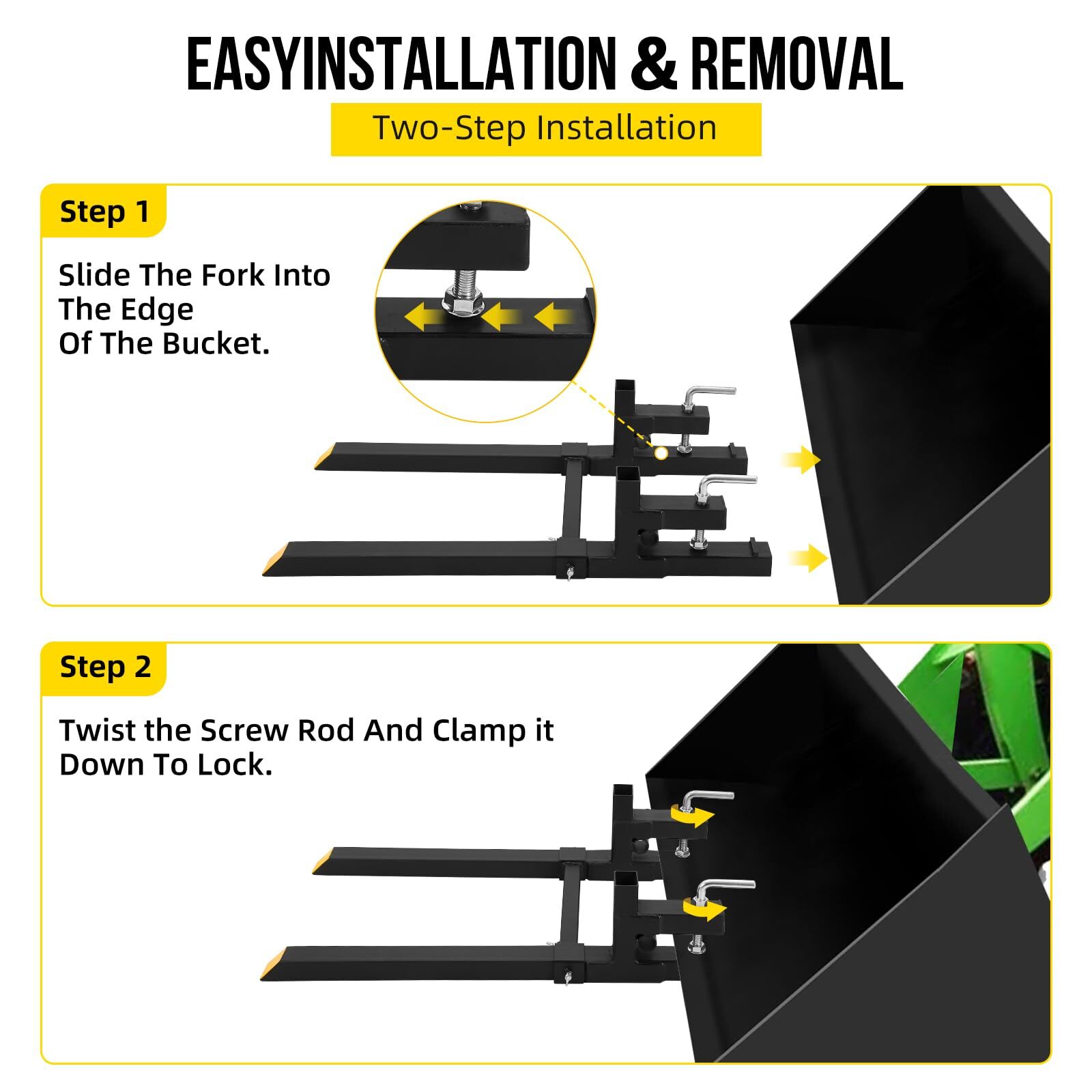 4000Lbs 60" Tractor Clamp On Pallet Forks Bucket Quick Attach W/ Stabilizer Bar