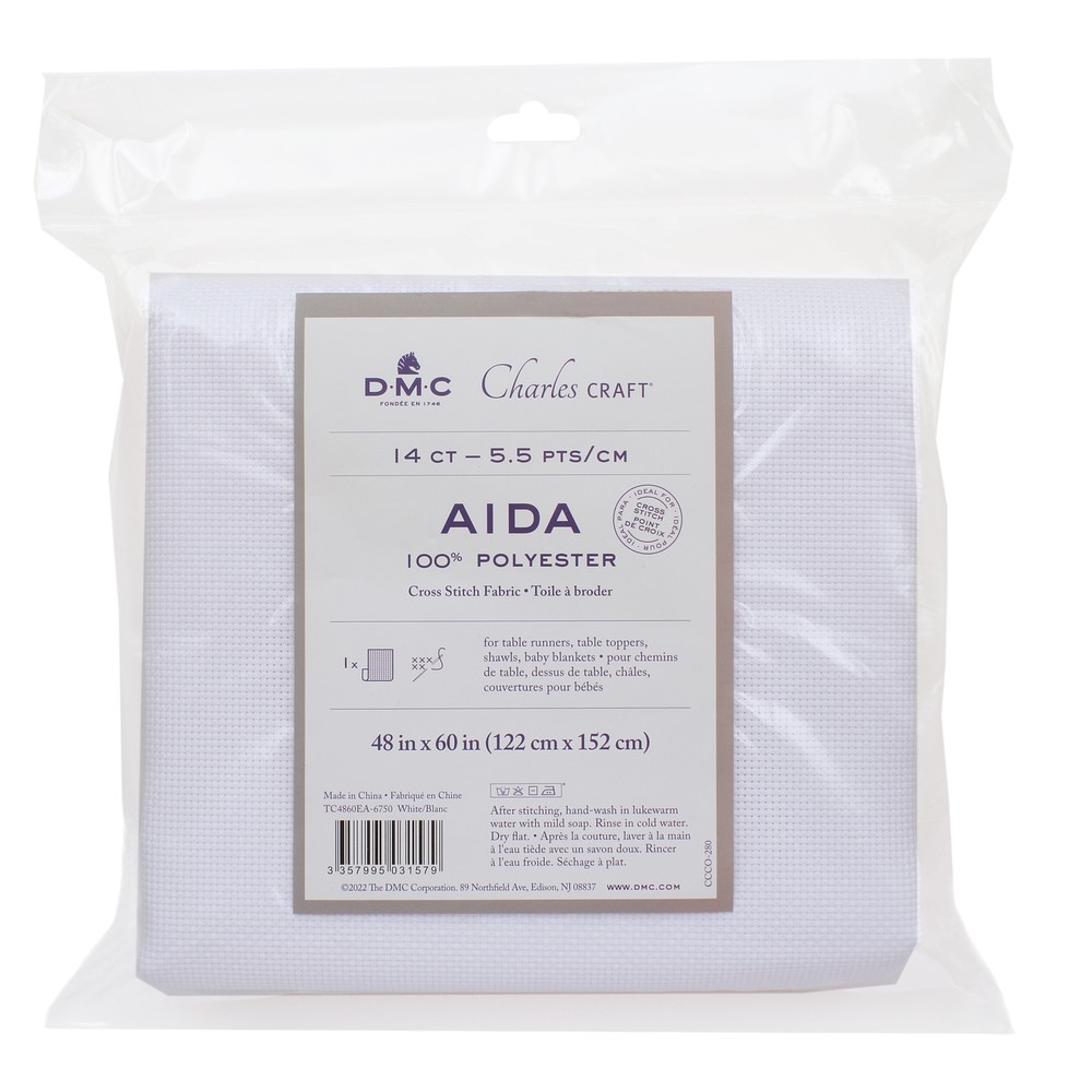 Charles Craft Polyester Aida 14 Count 48"X60"-White