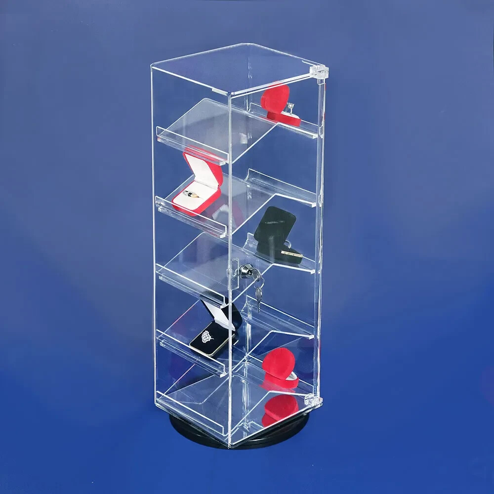 Rotating Mirrored Bottom Acrylic Display Case 5 Shelves