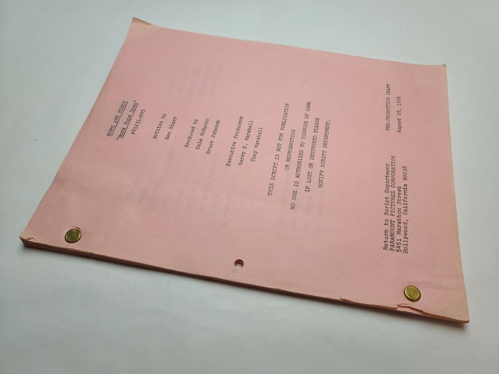 MORK & MINDY / Ben Starr 1978 TV Script, Henry Polic II "Mork Runs Down"