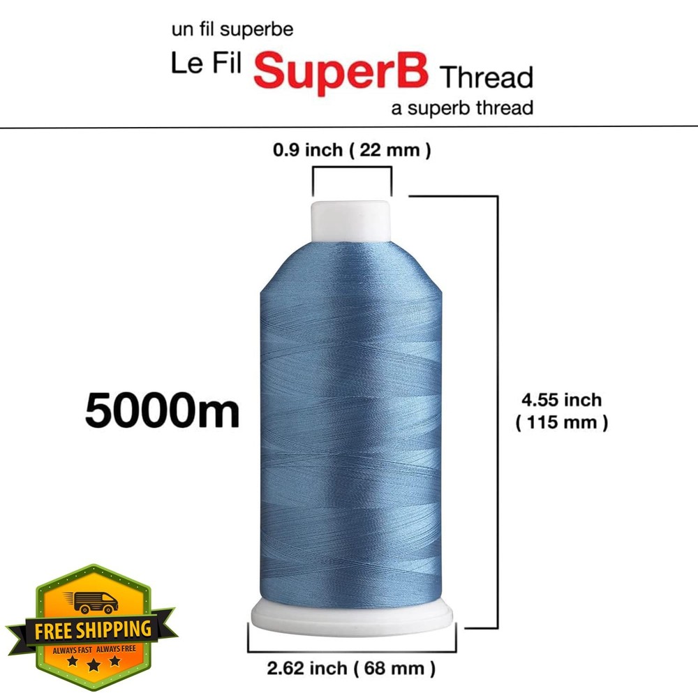 Super B Blue Steel Embroidery Thread 5000m Spool 405 Machine Use